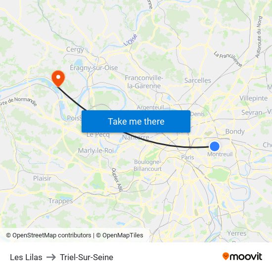 Les Lilas to Triel-Sur-Seine map
