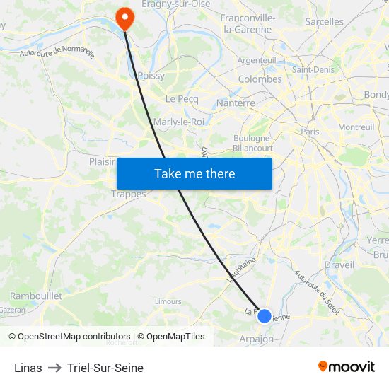 Linas to Triel-Sur-Seine map
