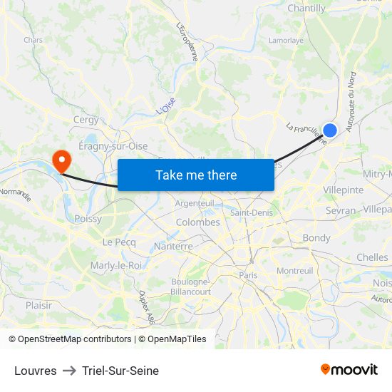 Louvres to Triel-Sur-Seine map