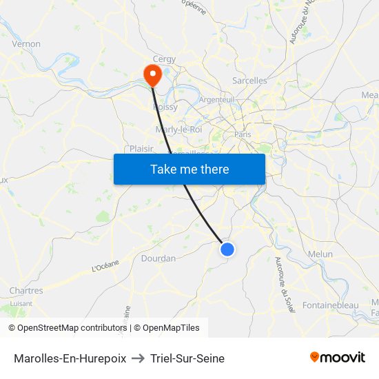 Marolles-En-Hurepoix to Triel-Sur-Seine map