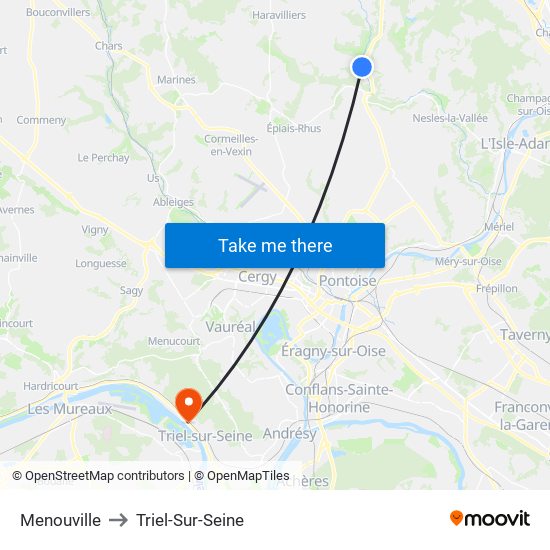 Menouville to Triel-Sur-Seine map