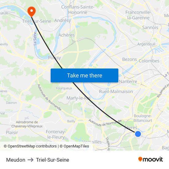 Meudon to Triel-Sur-Seine map