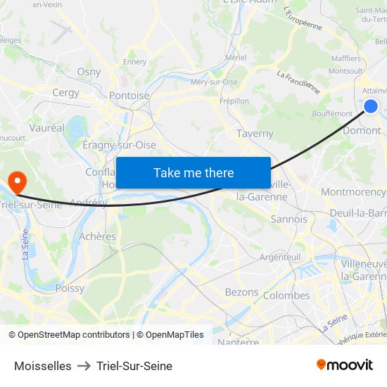 Moisselles to Triel-Sur-Seine map