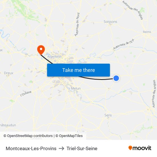 Montceaux-Les-Provins to Triel-Sur-Seine map