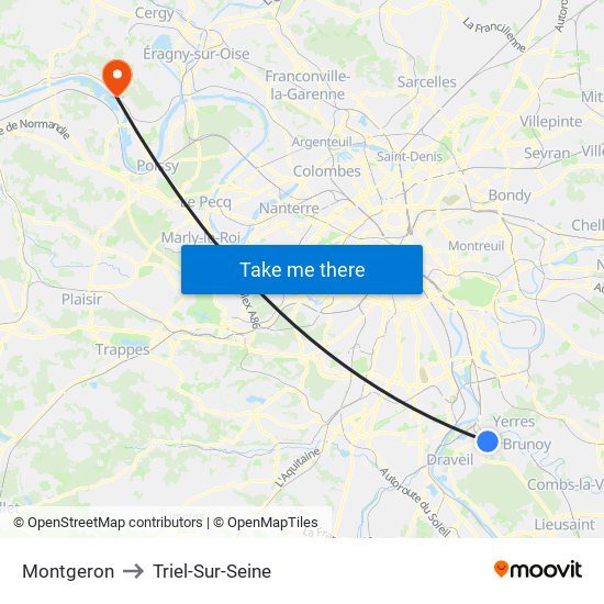 Montgeron to Triel-Sur-Seine map