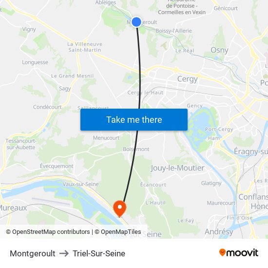 Montgeroult to Triel-Sur-Seine map