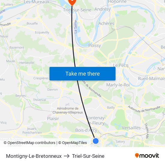 Montigny-Le-Bretonneux to Triel-Sur-Seine map