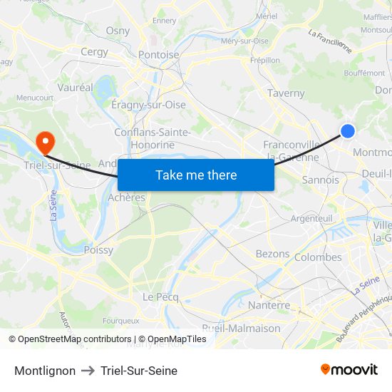 Montlignon to Triel-Sur-Seine map