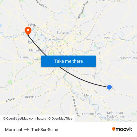 Mormant to Triel-Sur-Seine map