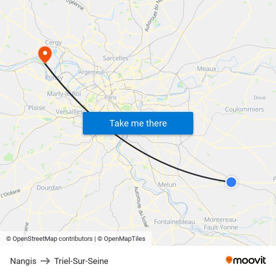 Nangis to Triel-Sur-Seine map