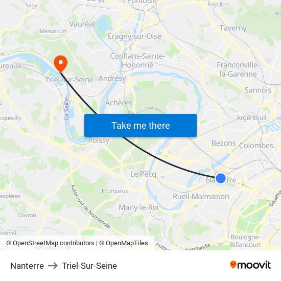 Nanterre to Triel-Sur-Seine map