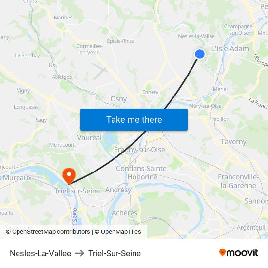 Nesles-La-Vallee to Triel-Sur-Seine map