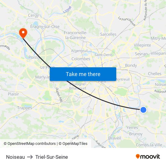 Noiseau to Triel-Sur-Seine map