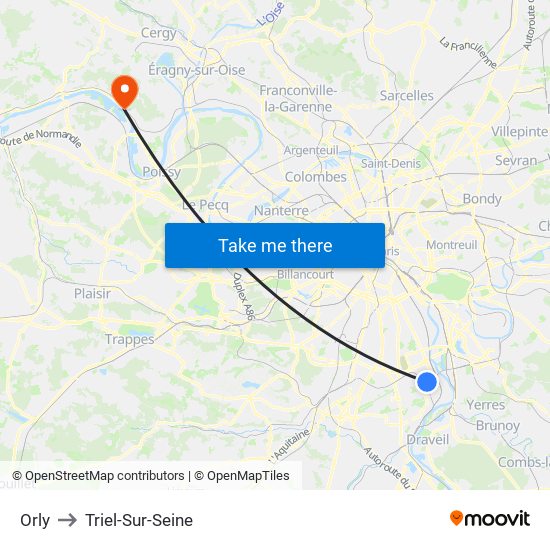 Orly to Triel-Sur-Seine map