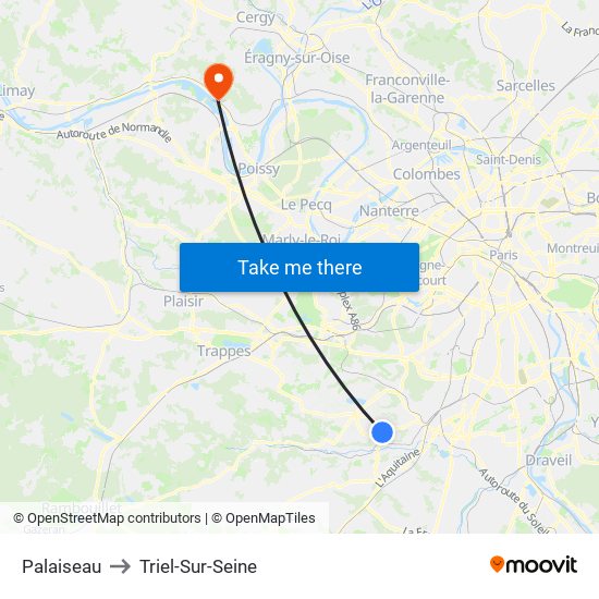 Palaiseau to Triel-Sur-Seine map