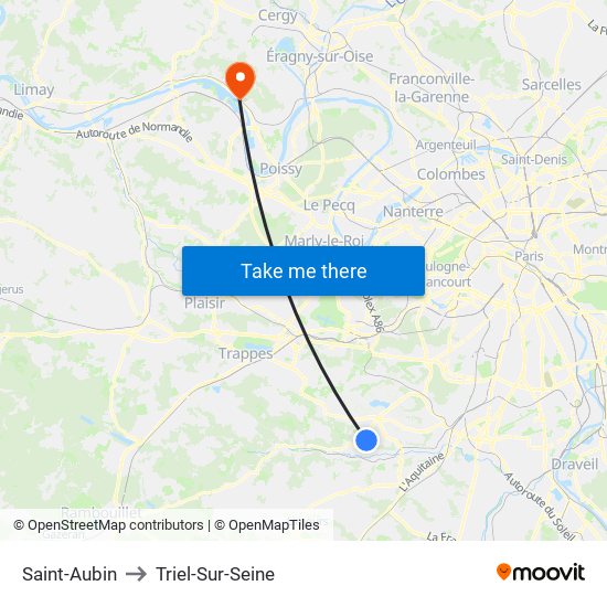 Saint-Aubin to Triel-Sur-Seine map