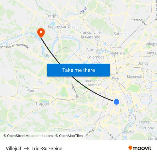 Villejuif to Triel-Sur-Seine map