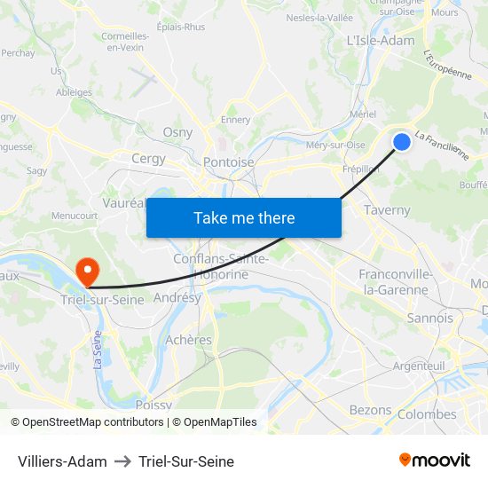 Villiers-Adam to Triel-Sur-Seine map
