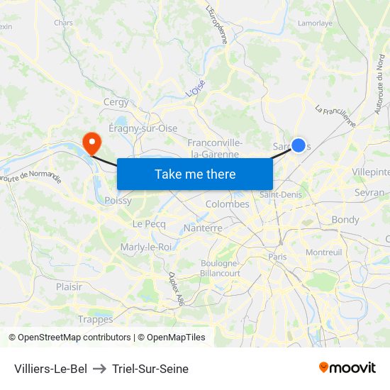 Villiers-Le-Bel to Triel-Sur-Seine map