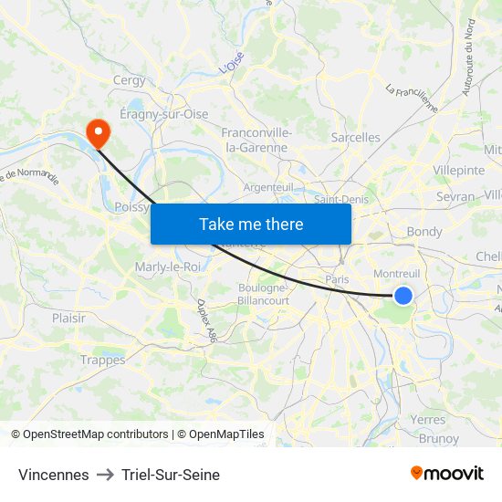 Vincennes to Triel-Sur-Seine map
