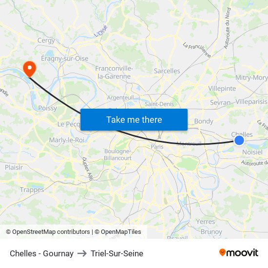 Chelles - Gournay to Triel-Sur-Seine map