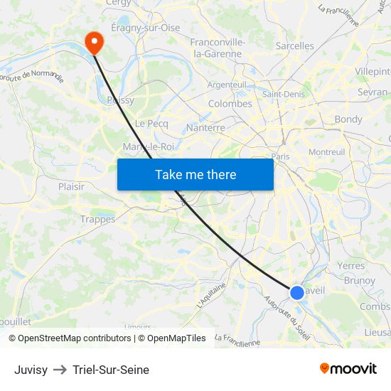 Juvisy to Triel-Sur-Seine map