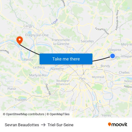 Sevran Beaudottes to Triel-Sur-Seine map