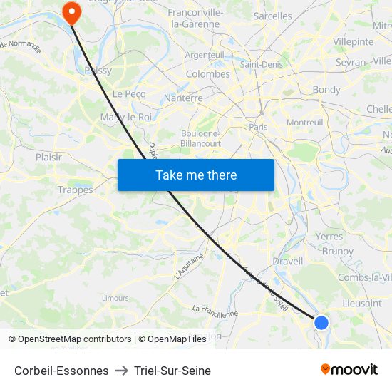 Corbeil-Essonnes to Triel-Sur-Seine map