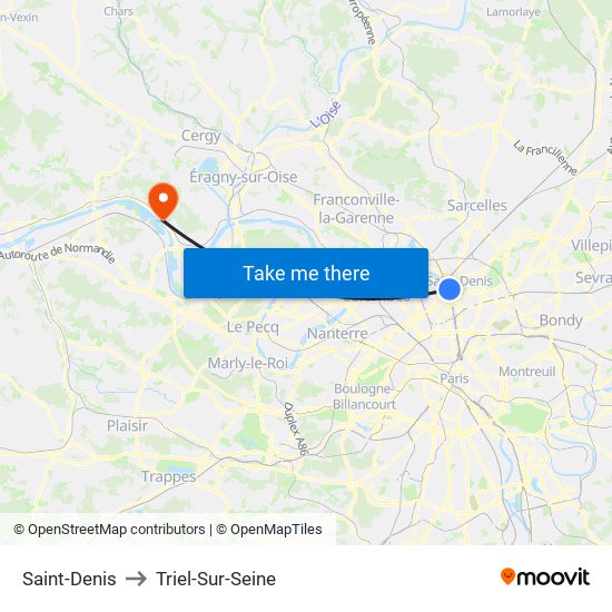 Saint-Denis to Triel-Sur-Seine map