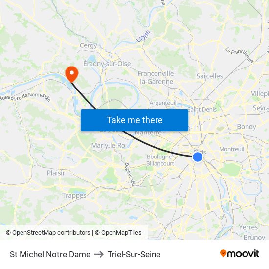 St Michel Notre Dame to Triel-Sur-Seine map
