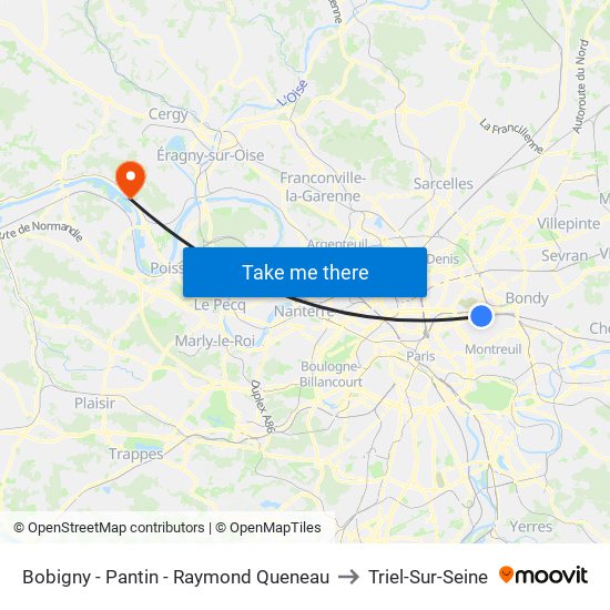 Bobigny - Pantin - Raymond Queneau to Triel-Sur-Seine map