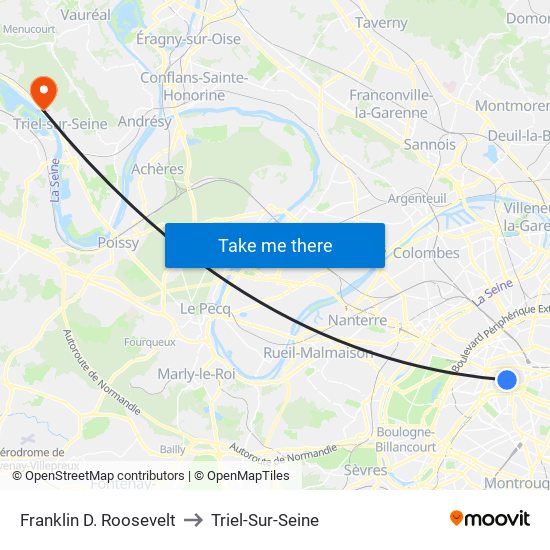 Franklin D. Roosevelt to Triel-Sur-Seine map