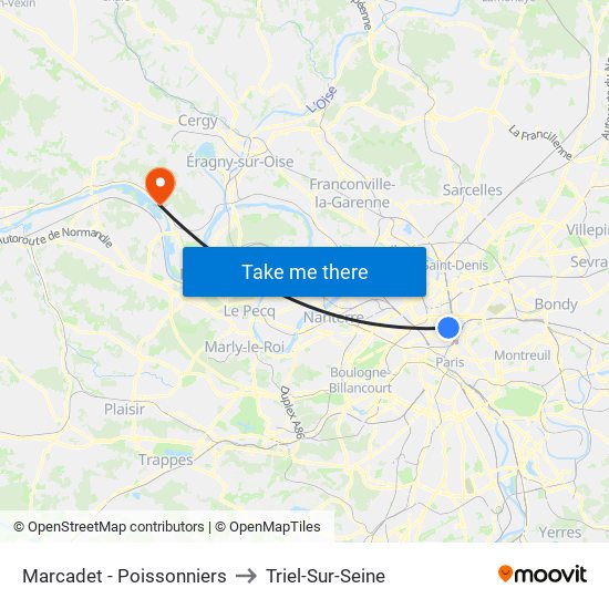 Marcadet - Poissonniers to Triel-Sur-Seine map