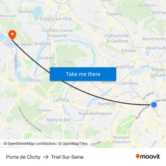 Porte de Clichy to Triel-Sur-Seine map