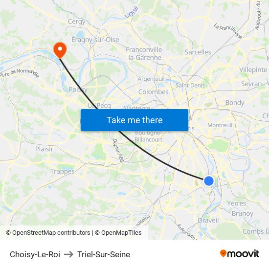 Choisy-Le-Roi to Triel-Sur-Seine map