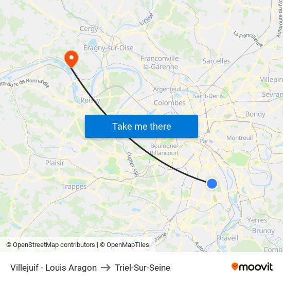 Villejuif - Louis Aragon to Triel-Sur-Seine map