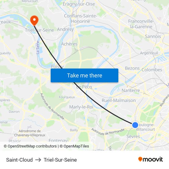 Saint-Cloud to Triel-Sur-Seine map