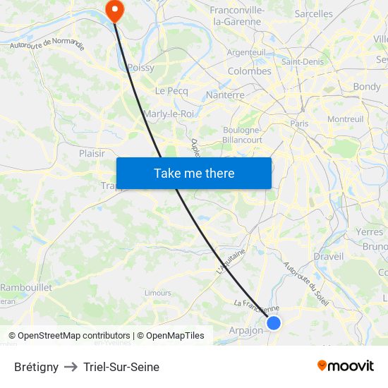 Brétigny to Triel-Sur-Seine map