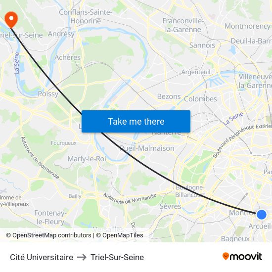 Cité Universitaire to Triel-Sur-Seine map