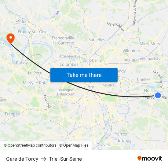 Gare de Torcy to Triel-Sur-Seine map