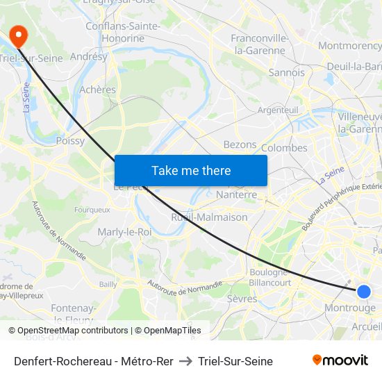 Denfert-Rochereau - Métro-Rer to Triel-Sur-Seine map