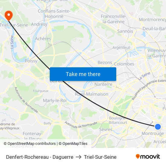 Denfert-Rochereau - Daguerre to Triel-Sur-Seine map