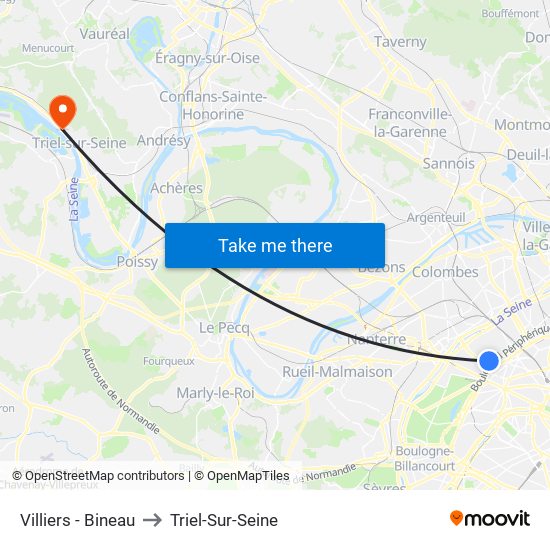 Villiers - Bineau to Triel-Sur-Seine map