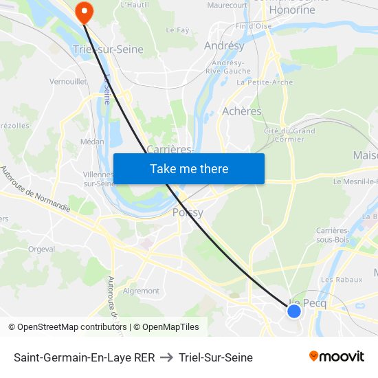 Saint-Germain-En-Laye RER to Triel-Sur-Seine map