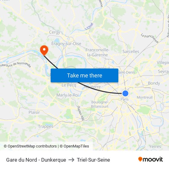 Gare du Nord - Dunkerque to Triel-Sur-Seine map