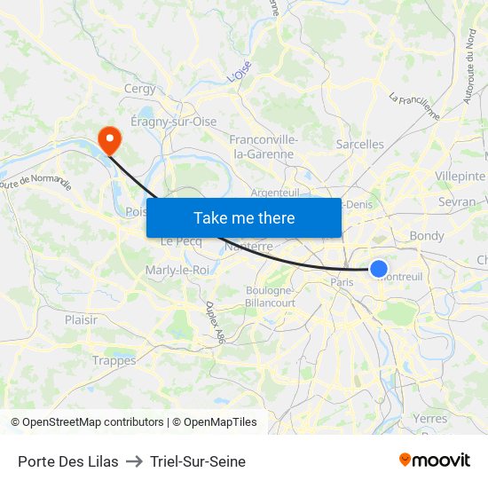 Porte Des Lilas to Triel-Sur-Seine map