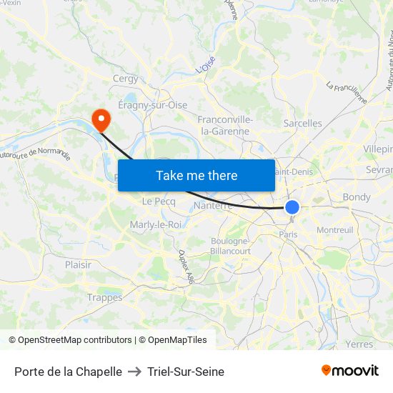 Porte de la Chapelle to Triel-Sur-Seine map