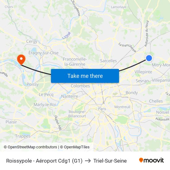Roissypole - Aéroport Cdg1 (G1) to Triel-Sur-Seine map