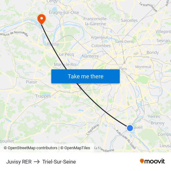 Juvisy RER to Triel-Sur-Seine map
