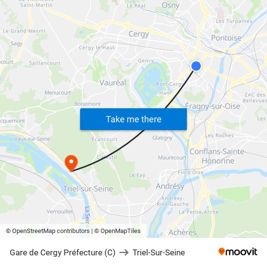 Gare de Cergy Préfecture (C) to Triel-Sur-Seine map